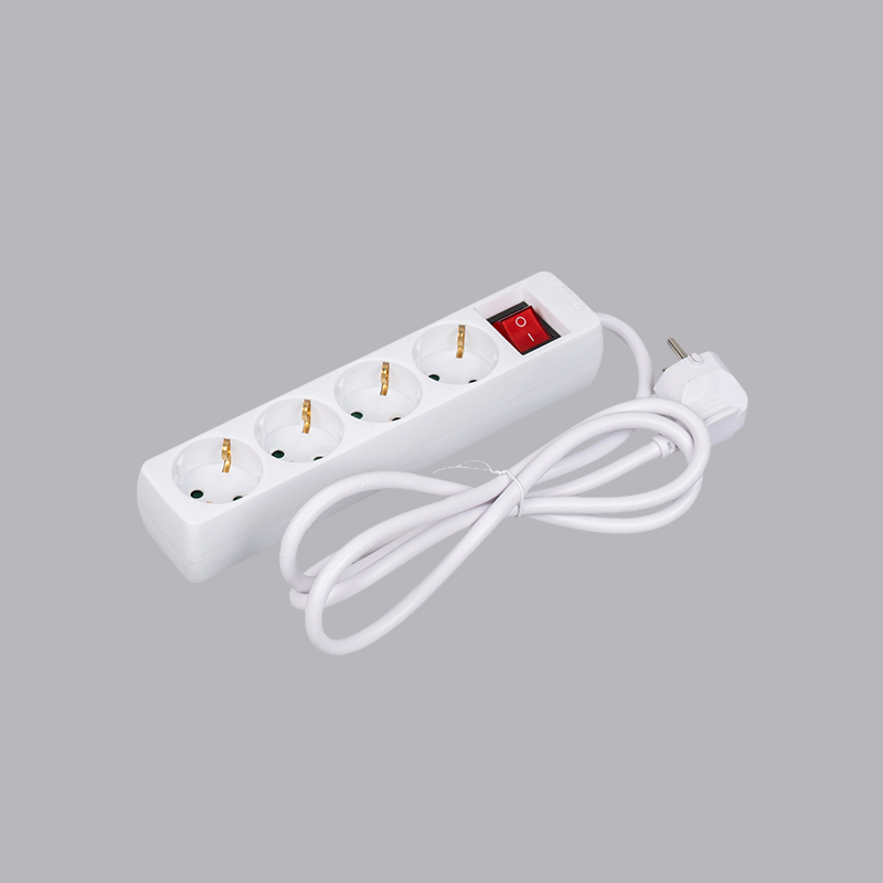 LOB-04K Tysk type rektangulært formet 4-veis strømskinne med bryter Multi-Socket