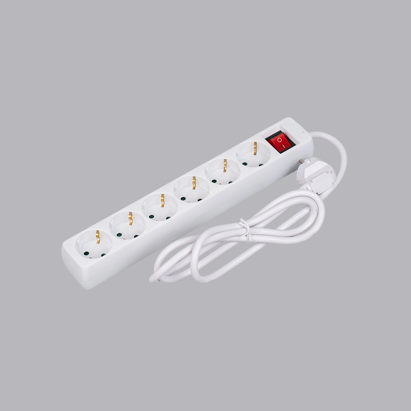 LOB-06K Tysk type rektangulært formet 6-veis strømskinne med bryter Multi-Socket