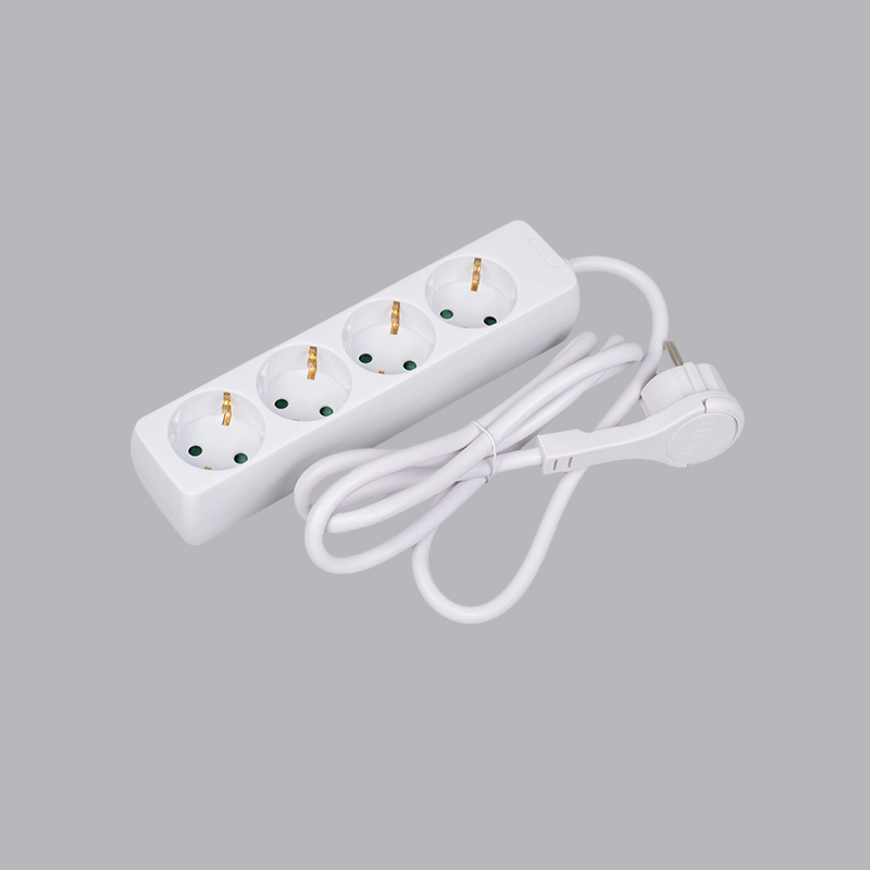 LOB-04L Tysk type rektangulært formet 4-veis strømskinne med trekkring Multi-Socket