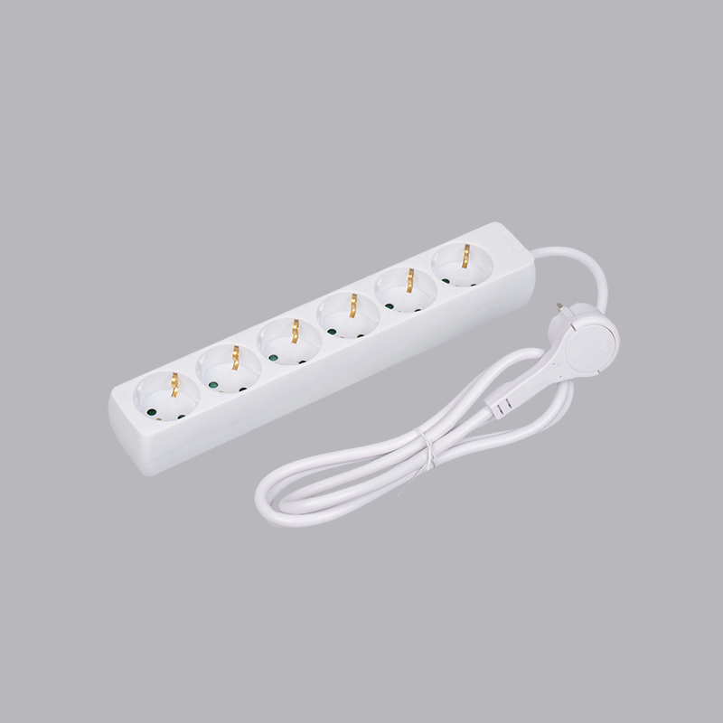 LOB-06L Tysk type rektangulært formet 6-veis strømskinne med trekkring Multi-Socket