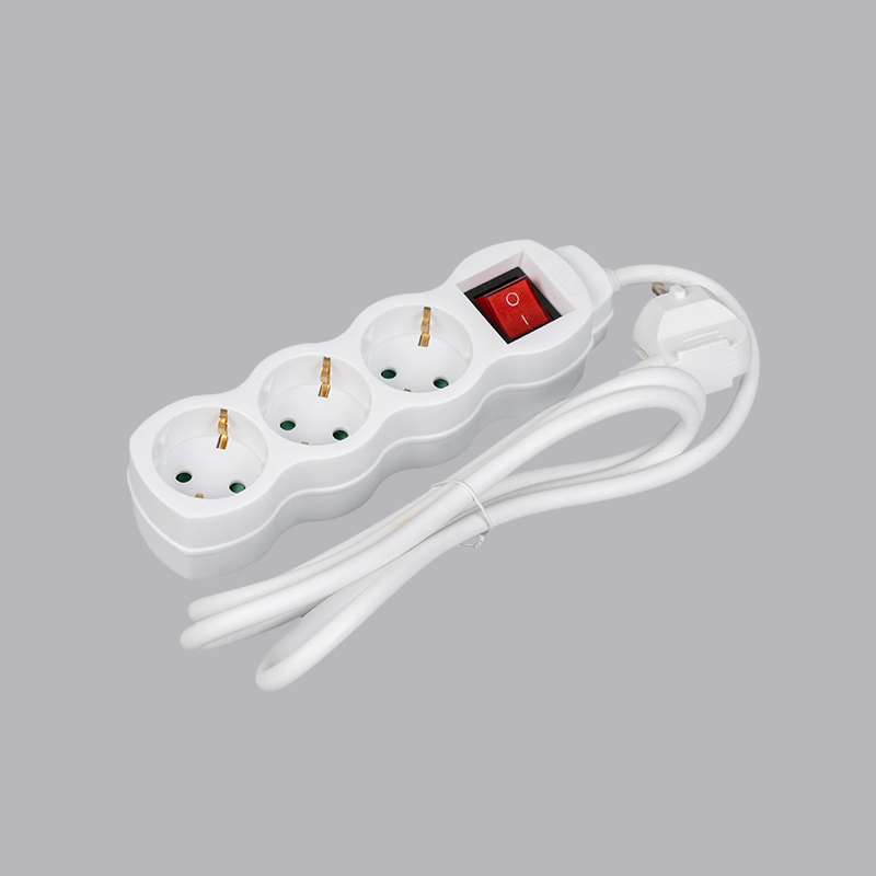 LOG-03K Tysk type kalebassformet 3-veis strømskinne med bryter Multi-Socket