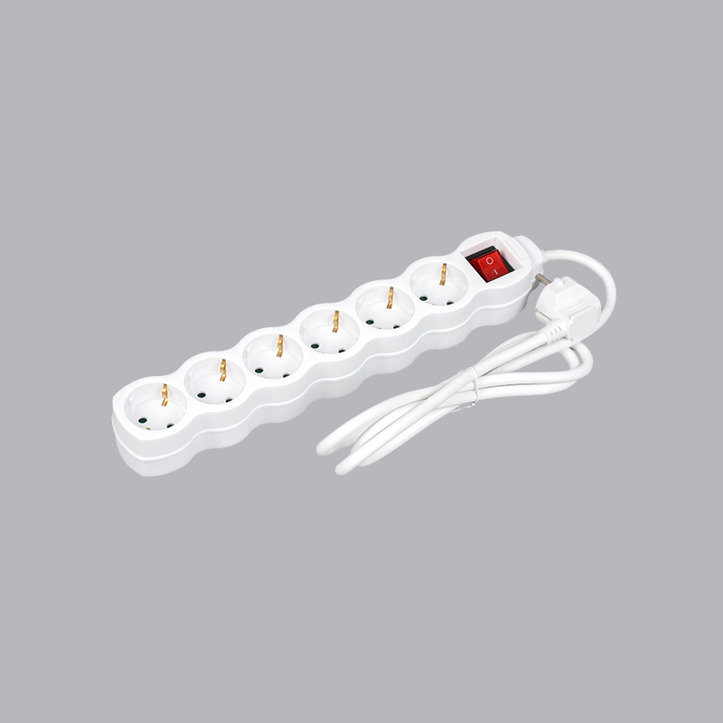 LOG-06K Tysk type kalebassformet 6-veis strømskinne med bryter Multi-Socket