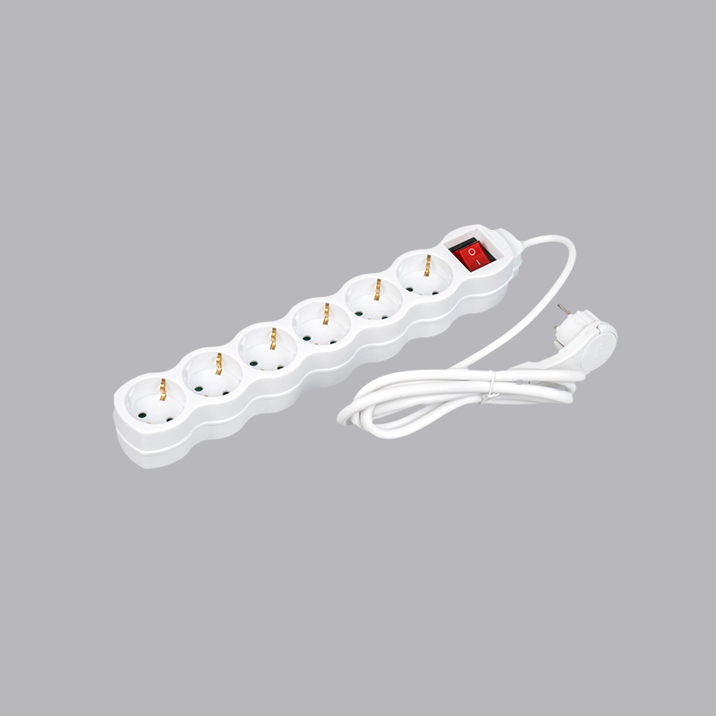 LOG-06KL Tysk type kalebassformet 6-veis strømskinne med trekkring og bryter Multi-Socket