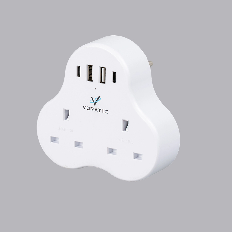 VT-923-DE Storbritannia til Tyskland, 2 stikkontakter, 2 USB-porter, 2 typeC-porter adapter