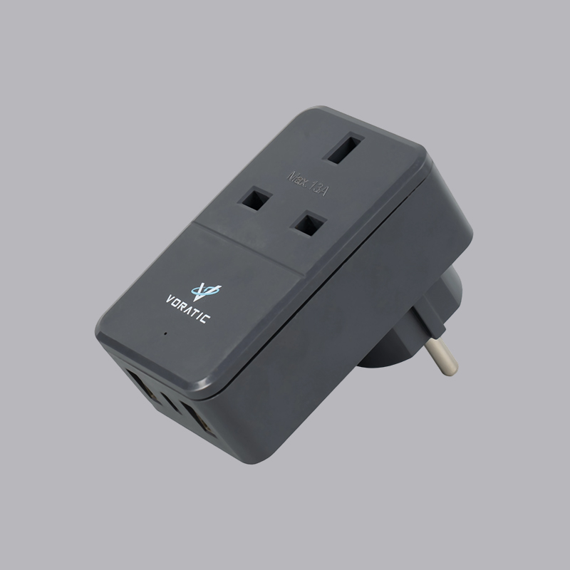 VT-925-DE Storbritannia til Tyskland, 1 stikkontakt, 2 USB-porter, 1 typeC-portadapter