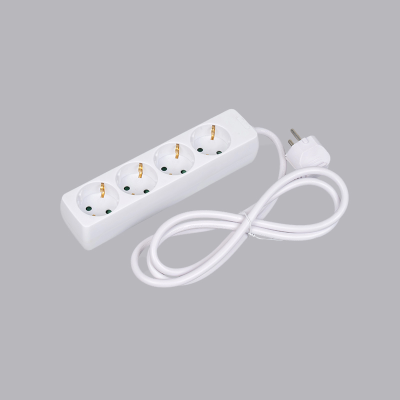 LOB-04 Tysk type rektangulært formet 4-veis strømskinne Multi-Socket