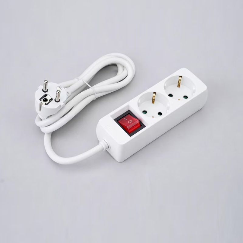 LOB-02K Tysk type rektangulært formet 3-veis strømskinne med bryter Multi-Socket