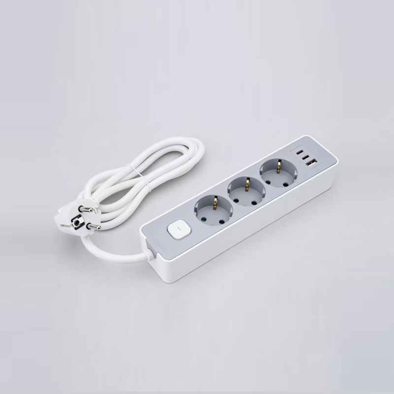 LOB-03K-AC tysk type 3-uttak strømskinne med bryter, PD hurtiglader, 1 USB-A og 2 Type-C-porter Multi-Socket