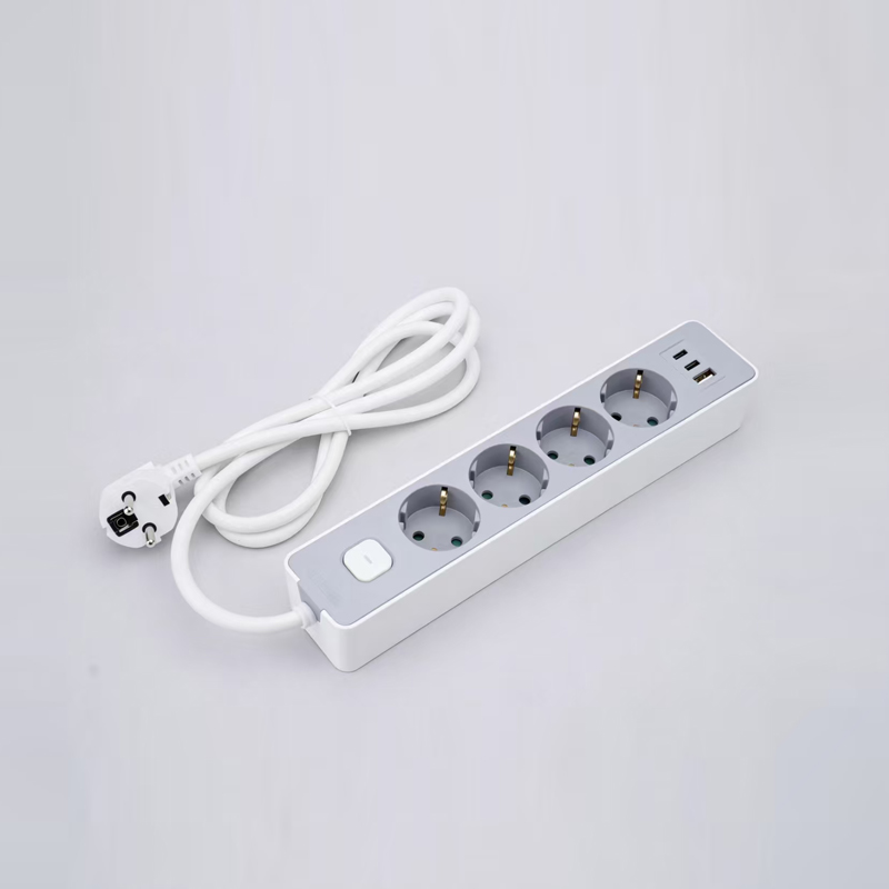 LOB-05K-AC tysk type 5-uttak strømskinne med bryter, PD hurtiglader, 1 USB-A og 2 Type-C-porter Multi-Socket